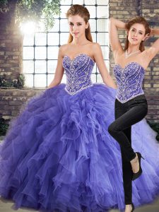 Comfortable Lavender Sweetheart Neckline Beading and Ruffles Quinceanera Dress Sleeveless Lace Up