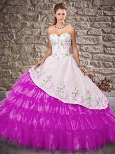 Sleeveless Embroidery and Ruffled Layers Lace Up Quinceanera Gowns