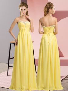Empire Prom Dress Yellow Sweetheart Chiffon Sleeveless Floor Length Lace Up