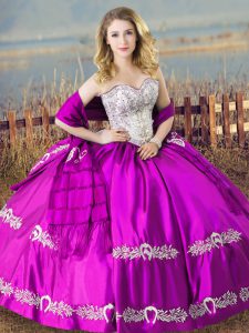 Cute Embroidery 15th Birthday Dress Purple Lace Up Sleeveless Floor Length
