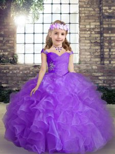 Great Purple Girls Pageant Dresses Party and Wedding Party with Beading Straps Sleeveless Lace Up
