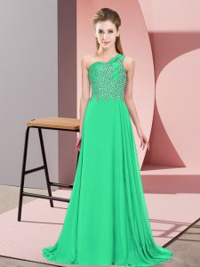 Dramatic Turquoise One Shoulder Side Zipper Beading Prom Party Dress Sleeveless