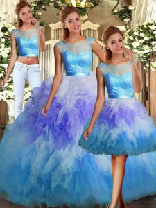 Pretty Multi-color Sleeveless Tulle Backless Vestidos de Quinceanera for Military Ball and Sweet 16 and Quinceanera