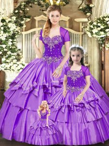Flare Lavender Sleeveless Beading and Ruffled Layers Floor Length Quinceanera Dresses