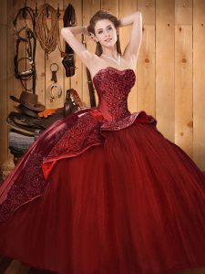 Lace Up Sweet 16 Dresses Wine Red for Military Ball and Sweet 16 and Quinceanera with Beading and Embroidery Brush Train