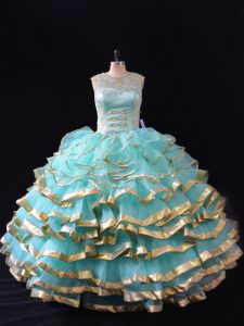 Sophisticated Ruffled Layers Ball Gown Prom Dress Apple Green Lace Up Sleeveless Floor Length