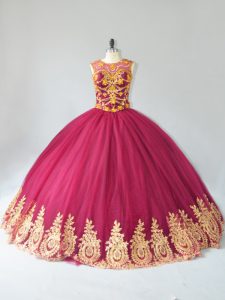 Burgundy Ball Gown Prom Dress Sweet 16 and Quinceanera with Appliques Scoop Sleeveless Lace Up