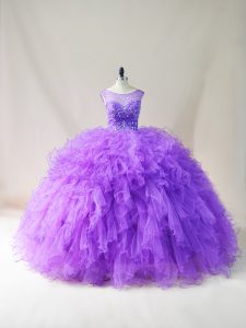 Romantic Purple Sleeveless Tulle Lace Up Quinceanera Gown for Sweet 16 and Quinceanera