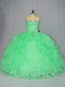 Pretty Ball Gowns Beading and Ruffles Quinceanera Gowns Lace Up Organza Sleeveless Floor Length