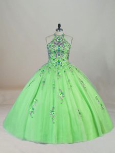 Ball Gowns Appliques and Embroidery Sweet 16 Dresses Lace Up Tulle Sleeveless