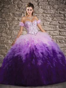 Extravagant Sweetheart Sleeveless Brush Train Lace Up Sweet 16 Dresses Multi-color Tulle