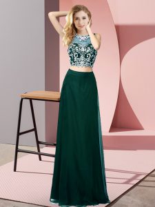 Wonderful Scoop Sleeveless Backless Prom Evening Gown Peacock Green Chiffon