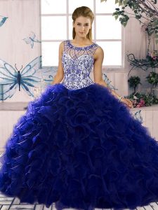 Luxury Purple Sweet 16 Dresses Military Ball and Sweet 16 and Quinceanera with Beading and Ruffles Scoop Sleeveless Lace