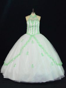 Modern White Ball Gowns Appliques Quinceanera Dresses Lace Up Tulle Sleeveless Floor Length