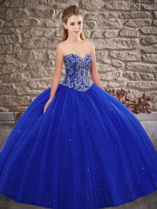 Royal Blue Sweetheart Lace Up Beading Quinceanera Dress Sleeveless