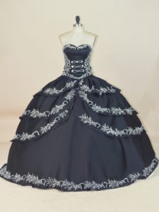 Traditional Black Lace Up 15 Quinceanera Dress Embroidery Sleeveless Floor Length
