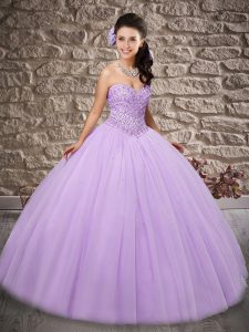 Customized Sweetheart Sleeveless Tulle Quinceanera Gown Beading Lace Up