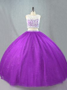 Amazing Floor Length Two Pieces Sleeveless Purple 15 Quinceanera Dress Zipper