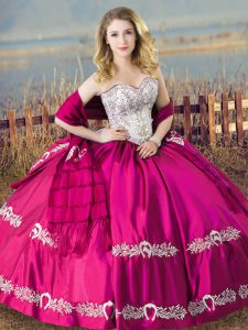 Attractive Fuchsia Sweetheart Lace Up Beading and Embroidery Sweet 16 Dress Sleeveless