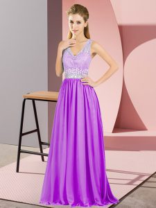 Chic V-neck Sleeveless Backless Dress for Prom Purple Chiffon