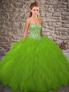 Glittering Sleeveless Tulle Lace Up 15th Birthday Dress for Military Ball and Sweet 16 and Quinceanera