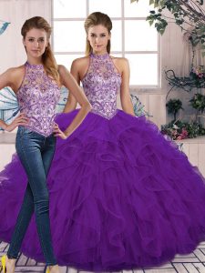 Top Selling Purple Sleeveless Beading and Ruffles Floor Length Quinceanera Dresses