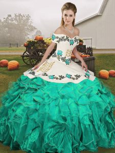 Spectacular Organza Sleeveless Floor Length Sweet 16 Dresses and Embroidery and Ruffles