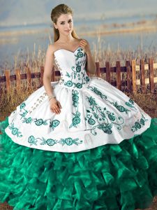 Latest Sweetheart Sleeveless Organza Vestidos de Quinceanera Embroidery and Ruffles Lace Up