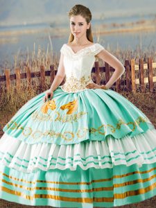 Aqua Blue Sleeveless Satin Lace Up Quinceanera Gowns for Sweet 16 and Quinceanera