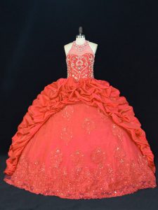 Taffeta Sleeveless Floor Length 15th Birthday Dress and Beading and Appliques and Embroidery