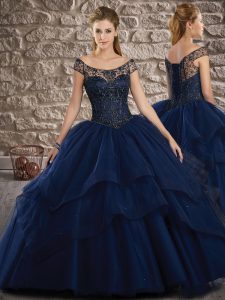 Stunning Sleeveless Brush Train Lace Up Lace and Ruffled Layers Ball Gown Prom Dress