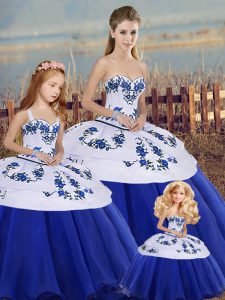 Ball Gowns Quinceanera Dress Royal Blue Sweetheart Tulle Sleeveless Floor Length Lace Up