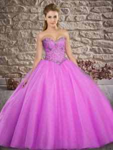 Elegant Lilac Lace Up Sweetheart Beading Quinceanera Dress Tulle Sleeveless