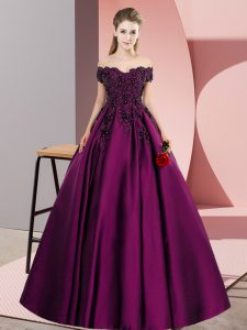 Purple A-line Lace Vestidos de Quinceanera Zipper Satin Sleeveless Floor Length