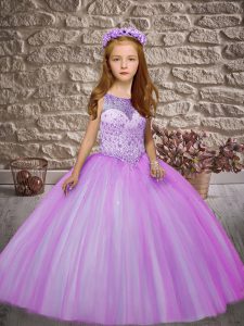 Fantastic Lilac Sleeveless Beading Floor Length Pageant Dress for Womens