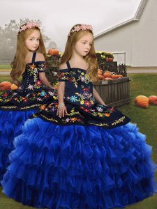 Unique Sleeveless Lace Up Floor Length Embroidery Little Girls Pageant Dress Wholesale