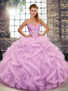 Sophisticated Sleeveless Lace Up Floor Length Beading and Ruffles 15 Quinceanera Dress