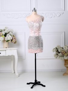 Hot Selling Pink One Shoulder Side Zipper Beading Prom Evening Gown Sleeveless