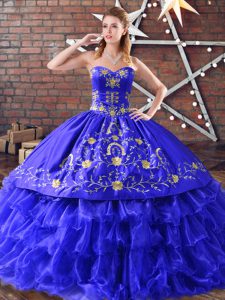 Stunning Royal Blue Sleeveless Embroidery and Ruffled Layers Floor Length Sweet 16 Quinceanera Dress