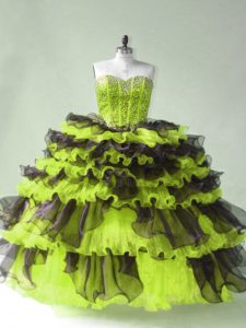 Colorful Yellow Green Sleeveless Beading Ball Gown Prom Dress