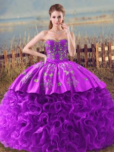 Attractive Eggplant Purple and Purple Sweetheart Neckline Embroidery and Ruffles Vestidos de Quinceanera Sleeveless Lace