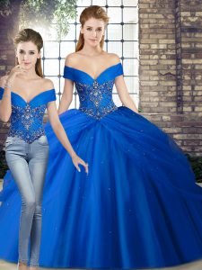 Royal Blue Lace Up Sweet 16 Dress Beading and Pick Ups Sleeveless Brush Train