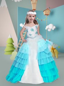 Multi-color Sleeveless Beading and Ruffled Layers Floor Length Kids Pageant Dress
