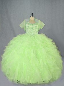 Yellow Green Sleeveless Floor Length Beading and Ruffles Lace Up 15 Quinceanera Dress