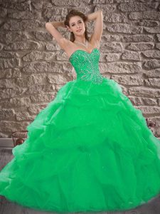 Popular Green Lace Up Sweet 16 Dress Beading and Pick Ups Sleeveless Brush Train