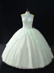 High Quality Ball Gowns 15 Quinceanera Dress Apple Green Halter Top Tulle Sleeveless Floor Length Lace Up