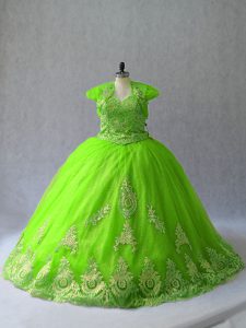 Fashion Sleeveless Court Train Appliques Quince Ball Gowns