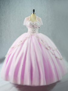 Latest Floor Length Lace Up 15 Quinceanera Dress Lilac for Sweet 16 and Quinceanera with Beading