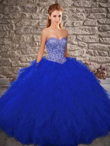 Sweetheart Sleeveless Lace Up Quinceanera Dresses Royal Blue Tulle