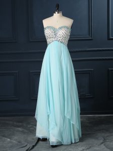 Attractive Sleeveless Chiffon Floor Length Zipper Prom Party Dress in Light Blue with Beading